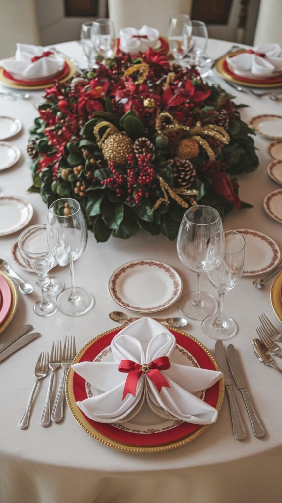 mesa posta natal dourado e vermelho