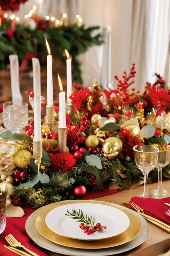 mesa posta natal dourado e vermelho